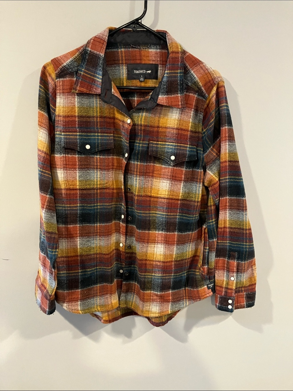 Toad&Co Plaid Button-Down Shirt Jacket in Rust, Yellow & Navy